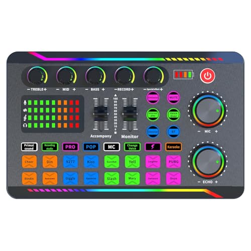 Spemendi Mezclador de Audio para Juegos F998MAX Mezclador de Transmisión con Interfaz de Audio Tarjeta de Sonido BT Cambiador de Voz Tarjeta de Sonido, para Teléfono PC