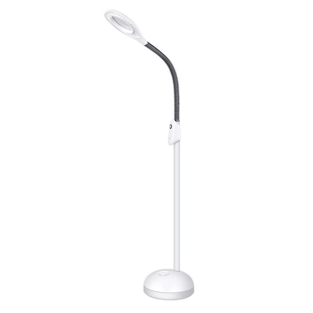 Lámpara de pie con lupa Lámpara de pie con lupa LED 5x - Lente de vidrio iluminada con lupa de espectro completo brillante de luz diurna - Lámpara de pie con cuello de cisne ajustable en altura
