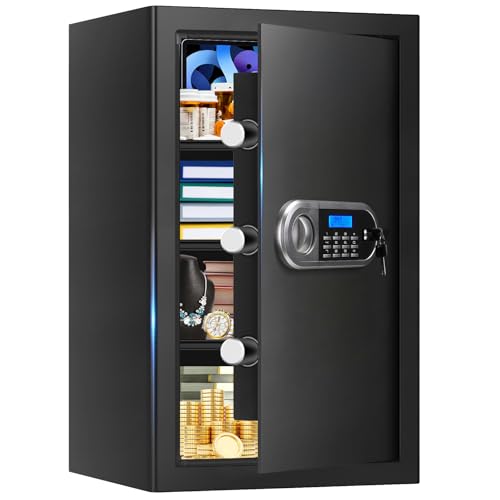 5.2 Cuft Large Safes for Home Use Fire and Water Proof, Anti-Theft Digital Security Safe Box With Programmable Keypad & Spare Keys, Home Safes Water and Fireproof for Money Valuables