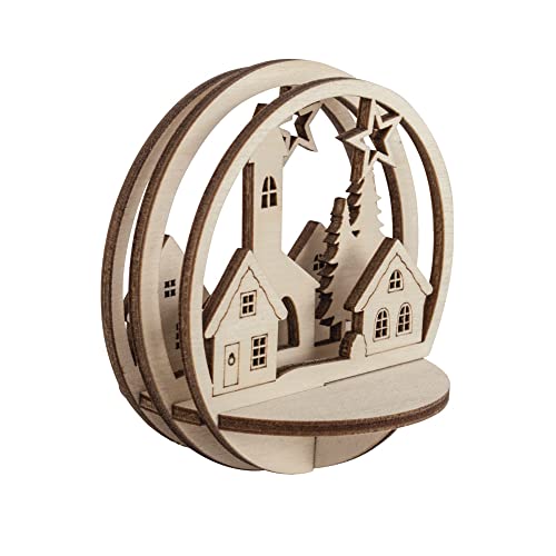 Rayher Holz Steckteil Winterdorf, 7,5cm ø, natur, Set 5teilig,...