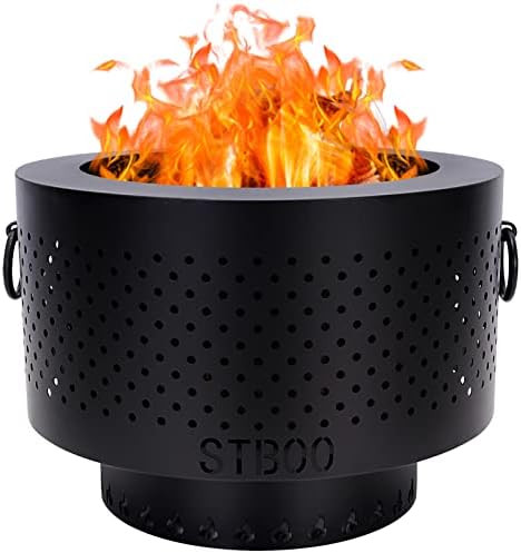 STBoo 13 Inch Smokeless Fire Pits for Outside with Portable Carrying Storage Bag, Smokeless Camping Stove, Low Smoke Outdoor Fireplace for Bonfire Picnic Backyard Cooking on Beach, Black, S
