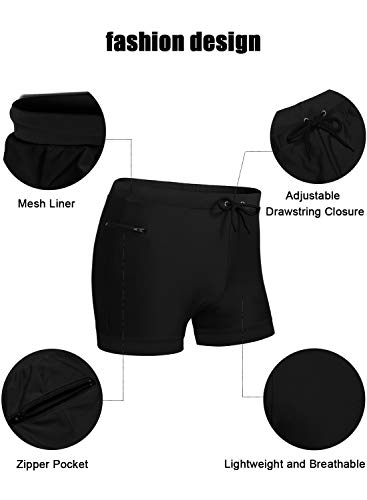 Coofandy Men's Swim Boxer Briefs Quick Dry Swim Trunk Swimming Shorts With Pockets(Black, L) #TOP2