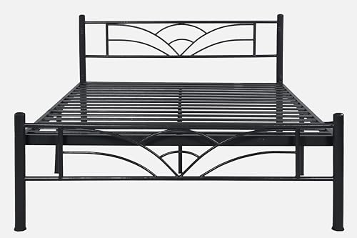 Image of Zyra Metal Queen Size Bed Without Storage | Wrought Iron Double Bed with Headboard & Footboard | Sturdy Powder Coated Platform Bed Queen Size Cot for BedroomLivingRoom Black (75x60)