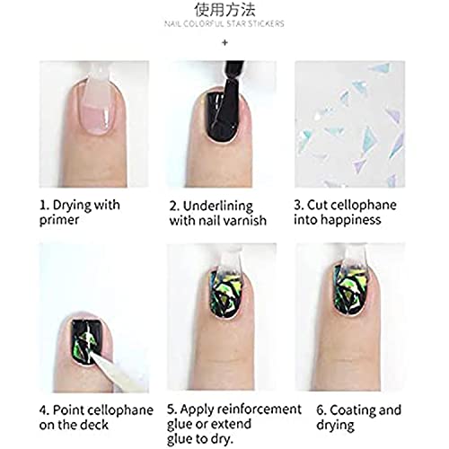 8 Sheets Gradient Glass Paper Nail Art Sticker，Colorful Laser Aurora Cellophane 3D Broken Glass Pieces Mirror Foils Nail Art Decoration For Women Acrylic Diy Nail Art Stickers #TOP6