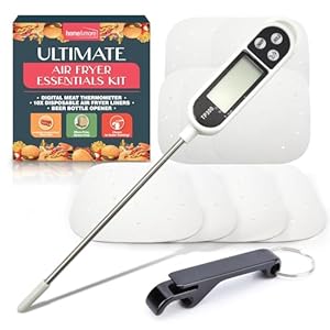 SOL Air Fryer Essential Kit – Instant Read Meat Thermometer, 10 Air Fryer Liners & Bottle Opener – Accurate Cooking & Food Probe, BBQ Accessories, Kitchen Gadgets, and Gifts for Men, Dads