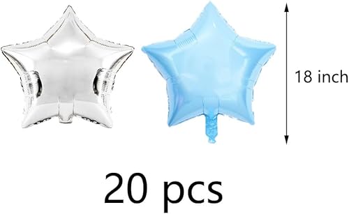 Miniatura 2 de 20 globos de papel de aluminio de estrella azul plateado, globos de Mylar de estrella plateada y azul claro de 18 pulgadas para baby shower, boda,