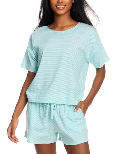 Image of U.S. Polo Assn. Womens Summer Pajamas Sets Cotton - Poly, PJ Sets for Women Shorts, 2 Piece Lounge Set Shorts