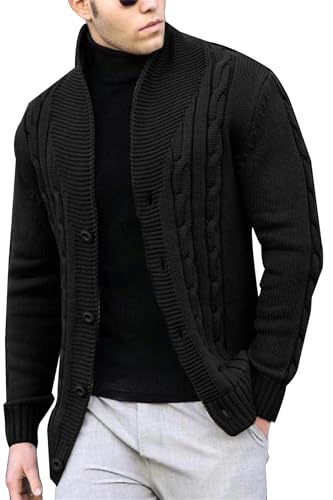 Men's Cardigan Sweater Casual Stand Collar Button Down Knitted Office Cardigan, Collar Casual Long Sleeve Sweaters