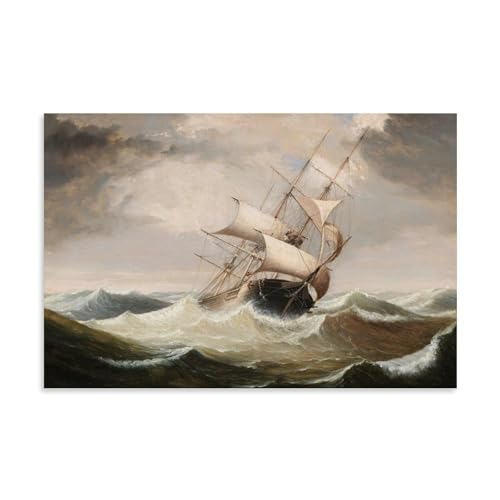 Póster Impreso De Tres Maestros En Mar Áspero, Barco En Apuros De 1856 Por Fitz Henry Lane, Obras De Artistas, Lienzo, Pintura De Pared, Arte Moderno, Obras De Arte Para El Hogar, 60 X 90 Cm