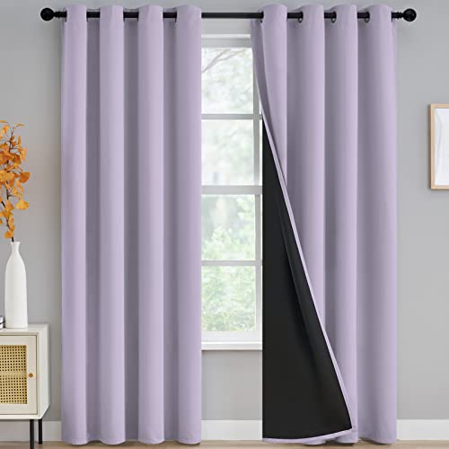 100% Blackout Window Curtain Panels for Bedroom, Heat and Full Light Blocking Drapes with Black Liner for Nursery, Thermal Insulated Solid Grommet...