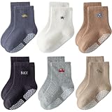 EUFANCE Toddler Grip Socks Non Slip Crew Socks Cute Seamless Cotton Socks for Baby Boys Girls Infants Kids 9 Pairs