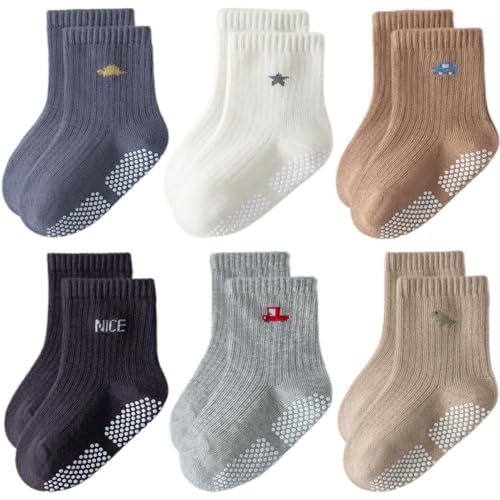 EUFANCE Toddler Grip Socks Non Slip Crew Socks Cute Seamless Cotton Socks for Baby Boys Girls Infants Kids 9 Pairs