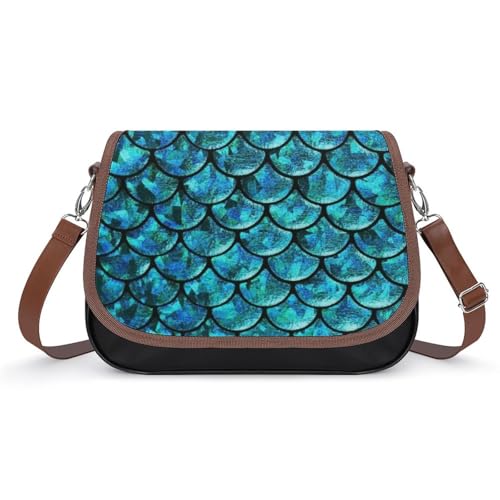 Blilng Fish Dragon Scales Crossbody Bag Anti-Theft Side Shoulder Bags Adjustable Leather Messenger Bag Unisex