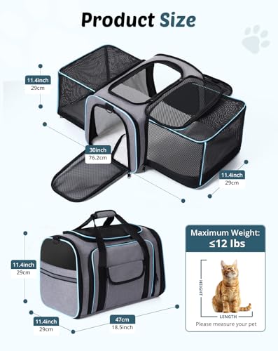 Petcozife Erweiterbar Transporttasche für Katzen/Hunde, Faltbar Transportbox Katzentasche Hundetasche, 47x29x29cm Katzentransporttasche Tragetasche für Haustiere - Bis 5,5 kg