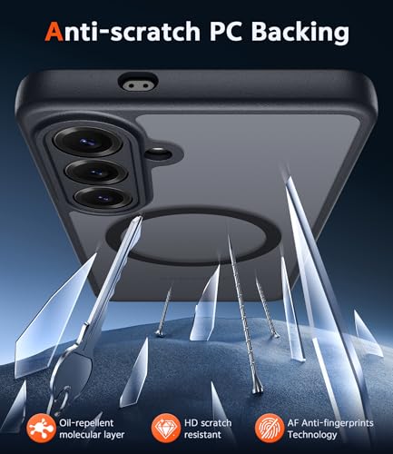 Image of FNTCASE for Samsung Galaxy S26 Case: Magnetic Matte Phone Cases with Screen Protector Drop Proof Compatible with Magsafe Slim Rugged Shockproof Protective Translucent Cell Cover (C-Frosted Black)