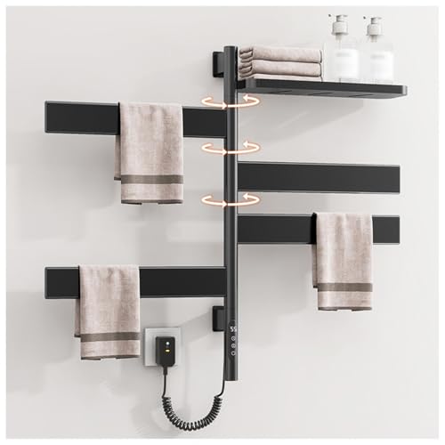 Toallero Eléctrico, Radiador Toallero Orientable 180 con Temporizador,Pantalla LED Y Control De Temperatura, Radiador Toallas Electrico Bajo Consumo,Black
