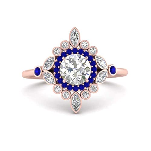 Image of 55Carat Choose Your Gemstone Round Halo Floral Engagement Ring Rose Gold Plated Round Shape Vintage Engagement Rings Everyday Jewelry Wedding Jewelry Handmade Gifts for Wife US Size 4 to 12
