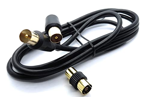 DRUT 1.5m TV RF Right Angle Male to Male Aerial Antenna Coaxial Cable With Female to Female Coupler Gold Connectors 75 ohm - Image 2
