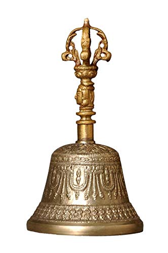 Nutristar Pure Brass Antique Looking Hand Bell | Brass Hand Bell Height = 7 Inch