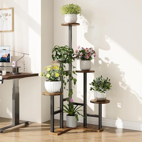 Image of 9 Tier Folding Metal Plant Stand Indoor 8 Tier 9 Potted with Gardening Tools and Gloves, Multiple Flower Pot Holder Display Rack for Patio, Garden, Balcony, Living Room (Corner Black & Brown)