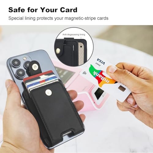KIHUWEY for MagSafe Wallet Card Holder with Magnetic, Mag Safe Leather RFID Wallet for Series of iPhone 16 15 14 13 12 Pro Max Plus, Fit 6 Cards, Slim, Black4