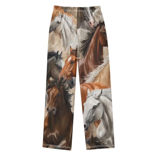 ZZXXB Horses Print Boys Long Pants Soft Trousers Elastic Waist Kids Lounge Bottoms with Pockets S-XL2