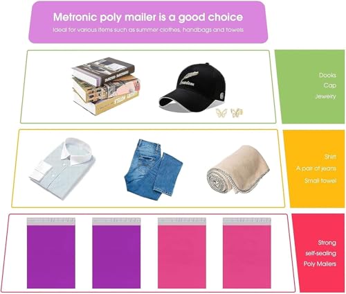 Image of Metronic Poly Mailers 12X15.5 500Pack, Strong Adhesive Shipping Envelopes for Clothing, Waterproof Shipping Bags for Small Businesses, Flexible Mailers Poly Bags Packages Bags Purple