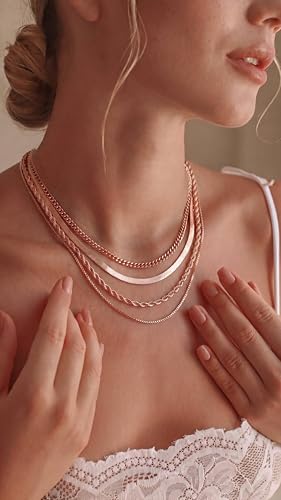 Image of Tewiky Layered Necklaces for Women 14k Gold Plated Chain Necklace Set