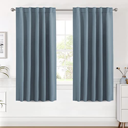 H.VERSAILTEX Blackout Curtains Thermal Insulated Window Treatment Panels Room Darkening Blackout Drapes for Living Room Back Tab/Rod Pocket Bedroom Draperies (2 Panels, Stone Blue, 42 x 63 Inch)