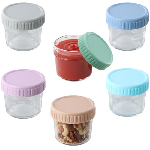 Culinavog 6 Pack Tarros de Avena Nocturna, tarro de vidrio resistente con tapa, Vasos Yogurtera Portátiles Reutilizables, Tupper Yogurt y Cereales con tapa de rosca para yogur, cereales, gachas