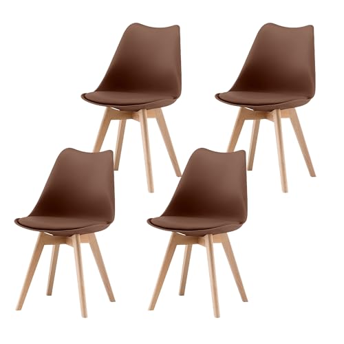 Garvishk Garvis Esszimmerstühle 4er Set mit Massivholz Beinen Sitzpolster aus Kunstleder Gepolsterter Stuhl Küchenstuhl Holz für Schlafzimmer, Wohnzimmer (Braun) Garvishk Garvis Esszimmerstühle 4er Set mit Massivholz Beinen Sitzpolster aus Kunstleder Gepolsterter Stuhl Küchenstuhl Holz für Schlafzimmer, Wohnzimmer (Braun)