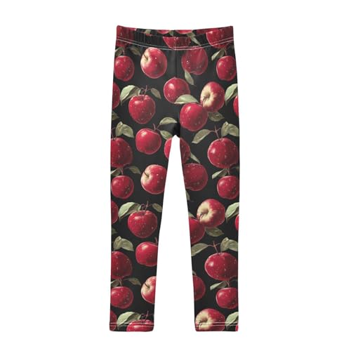 Girls Leggings Red Apples Fruit Black Soft Toddler Leggings for Girls Kids Pants Size 4T-10T