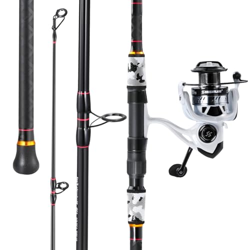 Sougayilang Surf Angelrute und Rolle Combo, 4-teiliges MH/H Salzwasser-Angel-Kombi mit Spinnrolle in 5000 Größe (30,5 cm), Grau Sougayilang Surf Angelrute und Rolle Combo, 4-teiliges MH/H Salzwasser-Angel-Kombi mit Spinnrolle in 5000 Größe (30,5 cm), Grau