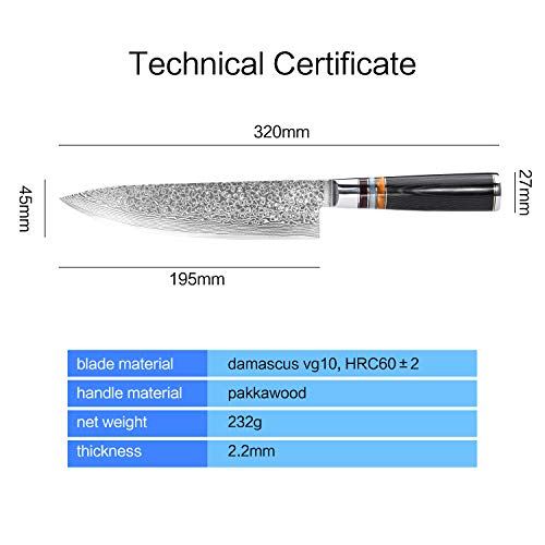 8 Inch Chef Knife Japanese Professional Kitchen Knife VG10 Damascus Chef Knife High Carbon Stainless Steel 67-Layer Chef Knife (8 inches) - Image 3