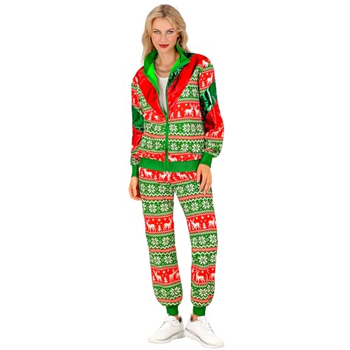 W WIDMANN MILANO Party Fashion - Kostüm Trainingsanzug mit Weihnachtsmotiv, Merry Christmas Party, Weihnachtskostüm, Xmas, 80er Jahre Outfit, Jogginganzug