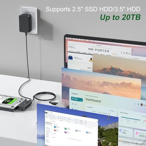 SATA to USB Adapter with Power, USB 3.0 to SATA III Internal Hard Drive Reader for 2.5"SSD/3.5"HDD Up to 20TB Converter Cable with 12V DC Adapter Supply Support UASP Seagate WD Hitachi Toshiba - Thumbnail 7