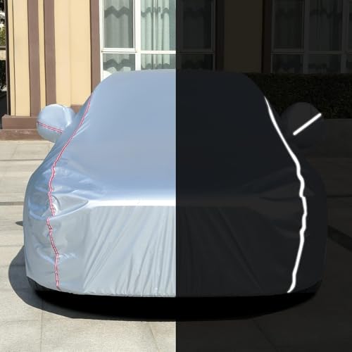 Image of Tecoom Hard Shell Oxford Material Door Shape Zipper Design Waterproof UV-Proof Windproof Car Cover for All Weather Indoor Outdoor Fit 160-172 Inches Hatchback