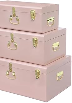 Vixdonos Decorative Box Set of 3 Metal Trunks Chest with Safety Lock Clasp for Treasure Organization and Home Dorm Decor,26.8x16.5x11Inches