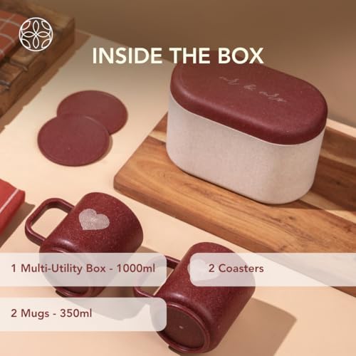 Image of Irida Naturals Two Hearts Couple's Mug & Coaster Marriage Gift Set, Durable, Lightweight | Premium Loopac Wedding Gift - Ready Packaging | Pack of 2 Mugs with Multi-Utility Box