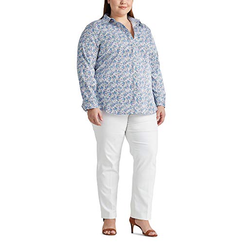 Chaps Women's Girls Long Sleeve Non Iron Cotton Sateen-Shirt, Blue/Lilac, 3X-Plus Size