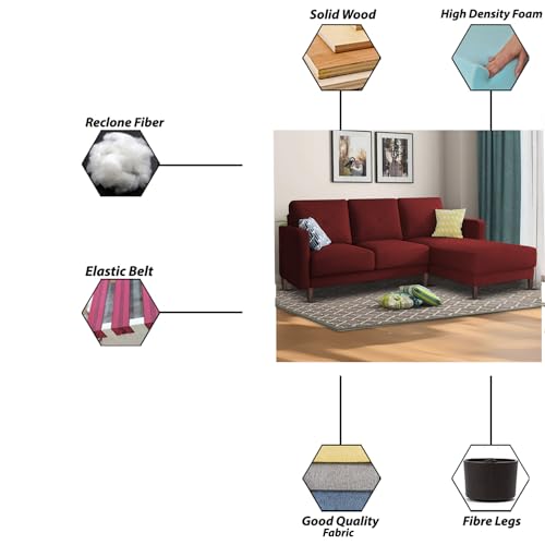 Image of Baloney RHS 4 Seater L Shape Sofa Set for Living Room (Maroon Fabric) Premium Fabric Sofa