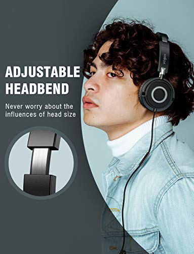 Wired Headphones with Microphone, Vogek HiFi Stereo Headset, Foldable on Ear Headphones with Deep Bass, Portable Design and Adjustable Headband for Home Office Online Class Travel, Black