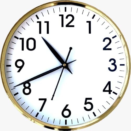 Wall Clock with Gold Frame, White Face, Black Arabic Numerals, Classic Analog Design