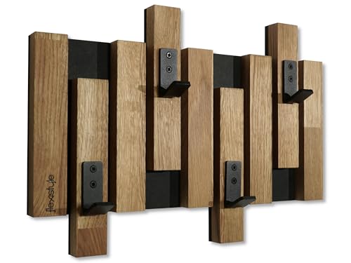 FLEXISTYLE Kleiderhaken wand Wandgarderobe Garderobe Holz Eiche Lamellen Mini Schwarz 3 Dimensionen (40cm) FLEXISTYLE Kleiderhaken wand Wandgarderobe Garderobe Holz Eiche Lamellen Mini Schwarz 3 Dimensionen (40cm)