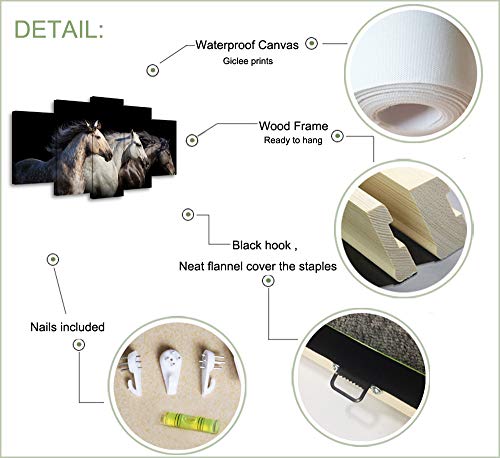 Levvarts Large 5 Piece Wall Art Running Horse Canvas Wall Art Wild Animal Picture Print On Canvas Modern Home Office Living Room Decoration Framed Ready To Hang #TOP5