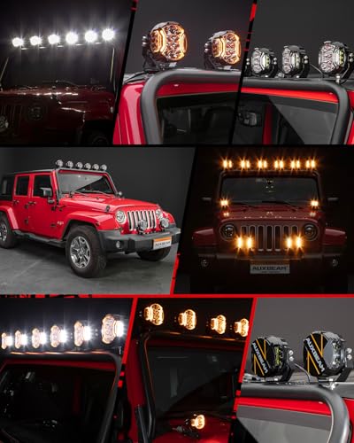 Image of Auxbeam V-Ultra Series Side Shooter Light Bar, 5Inch 172W Round Offroad Lights LED Pods 20400LM, Amber DRL & Spotlight Dual Color 270 Wider Off Road Lighting with Protective Covers, Pair