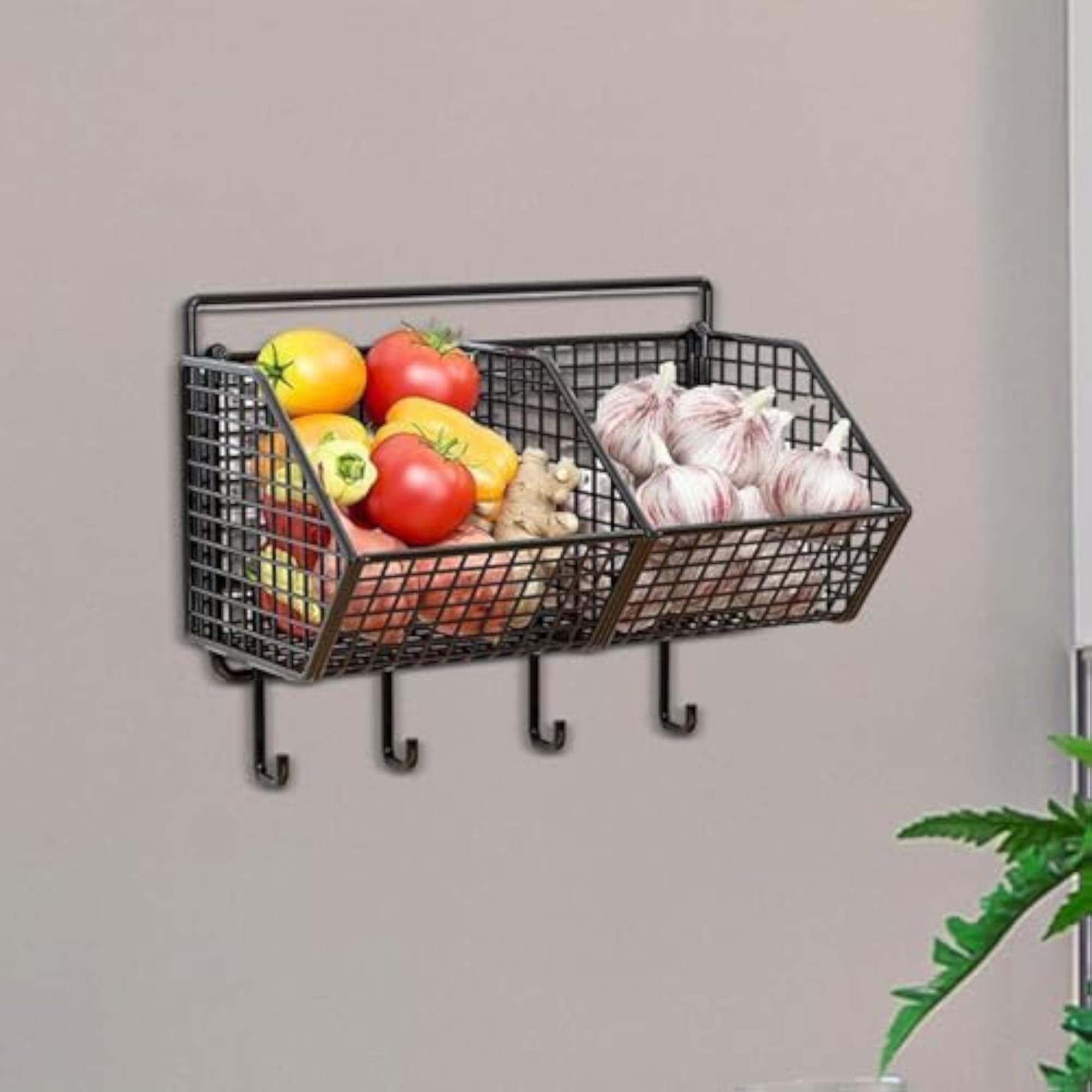 Wall Mounted Garlic Ginger Storage Basket for Kitchen