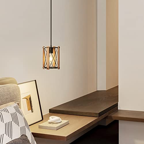 Black Pendant Light, Hanging Light Fixture with Wooden Frame, 40 Inch Height Adjustable for Kitchen Island, Dining Room, Farmhouse. (E26 Bulb Not Included) - Image 7