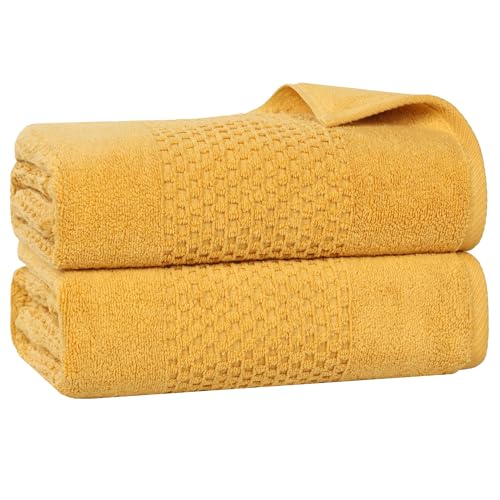 Draps de bain en coton de poids moyen texture peluche or - 3