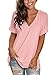 Womens Pink T Shirt Summer Tops Short Sleeve Casual Plain Tees Blouse Loose XL